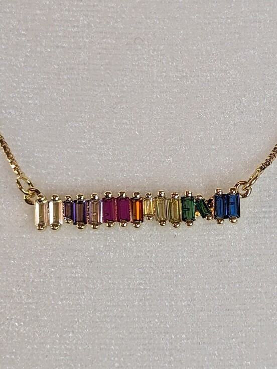 Jewelry - Multicolored Rainbow Emerald Cut Rhinestone Bar 19" Necklace